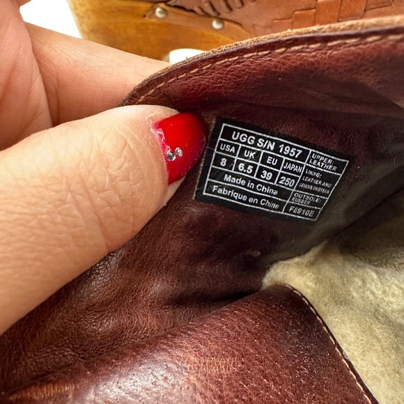 UGG Vivica Women's Brown Leather Woven Platform Clog Heel Shoes‎ Size 8 - Picture 6 of 8